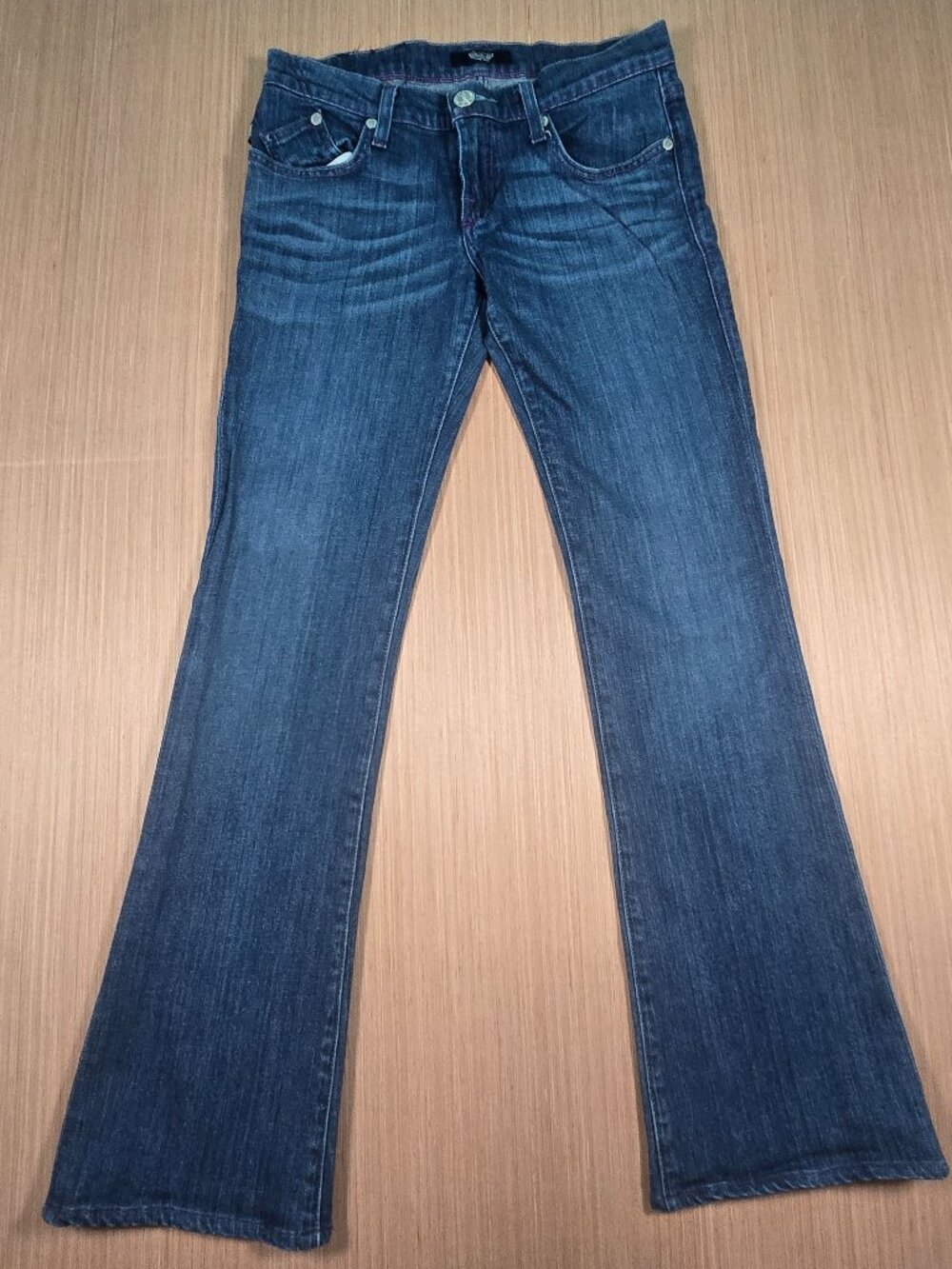 Rock & Republic Low Rise Flare Jeans Size 27 Blue Denim Purple Stitching